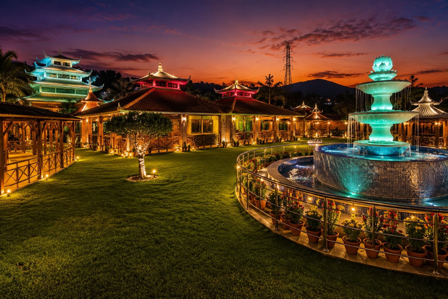 Gardens and lawns at dusk